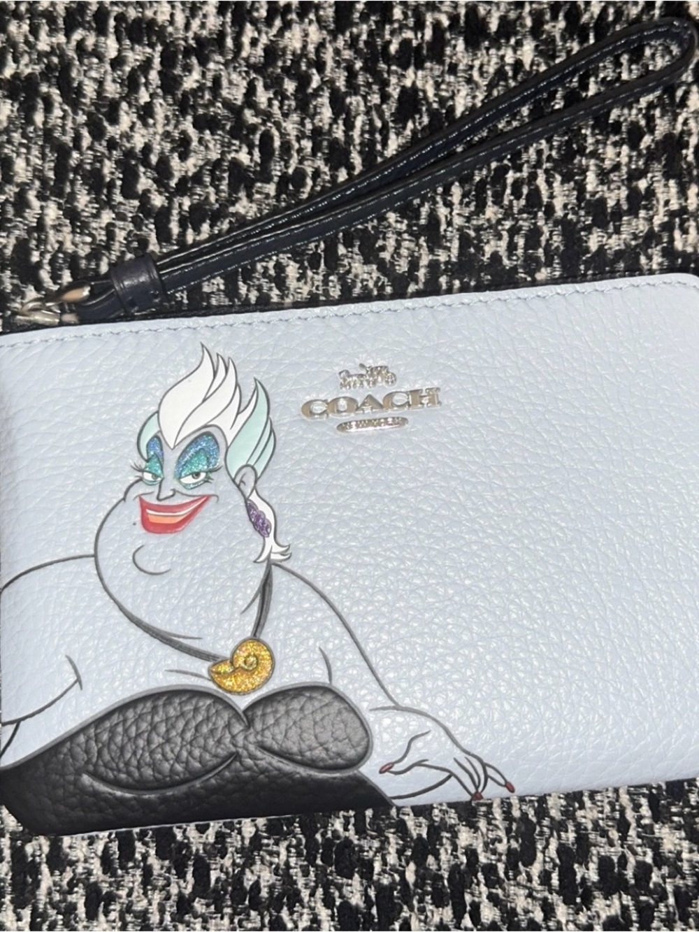 Coach Light Blue Leather Wristlet with Ursula Graphic
